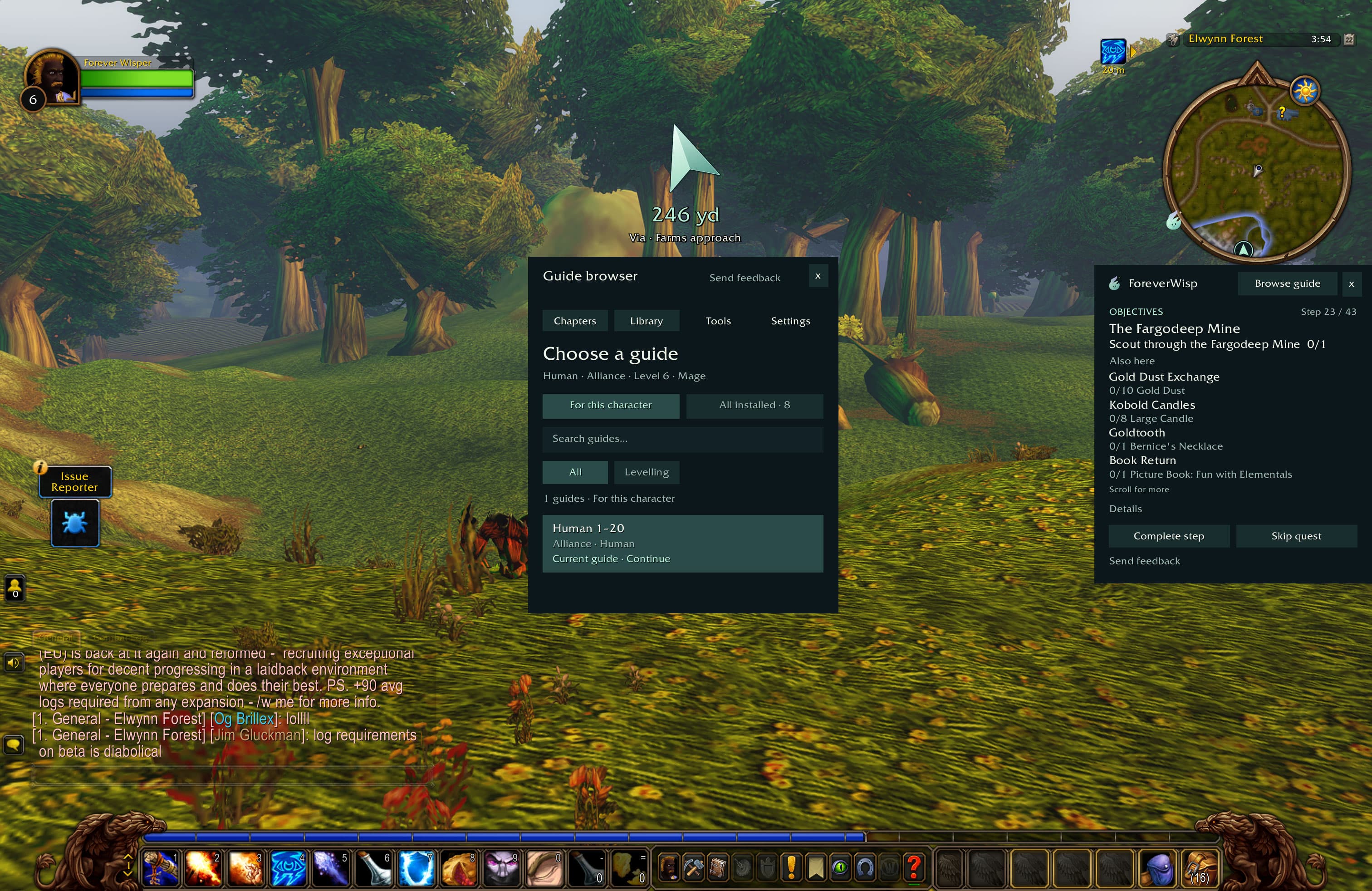 Choose a guide, filtered for a Human Alliance level 6 Mage, with Human 1–20 as the current guide.