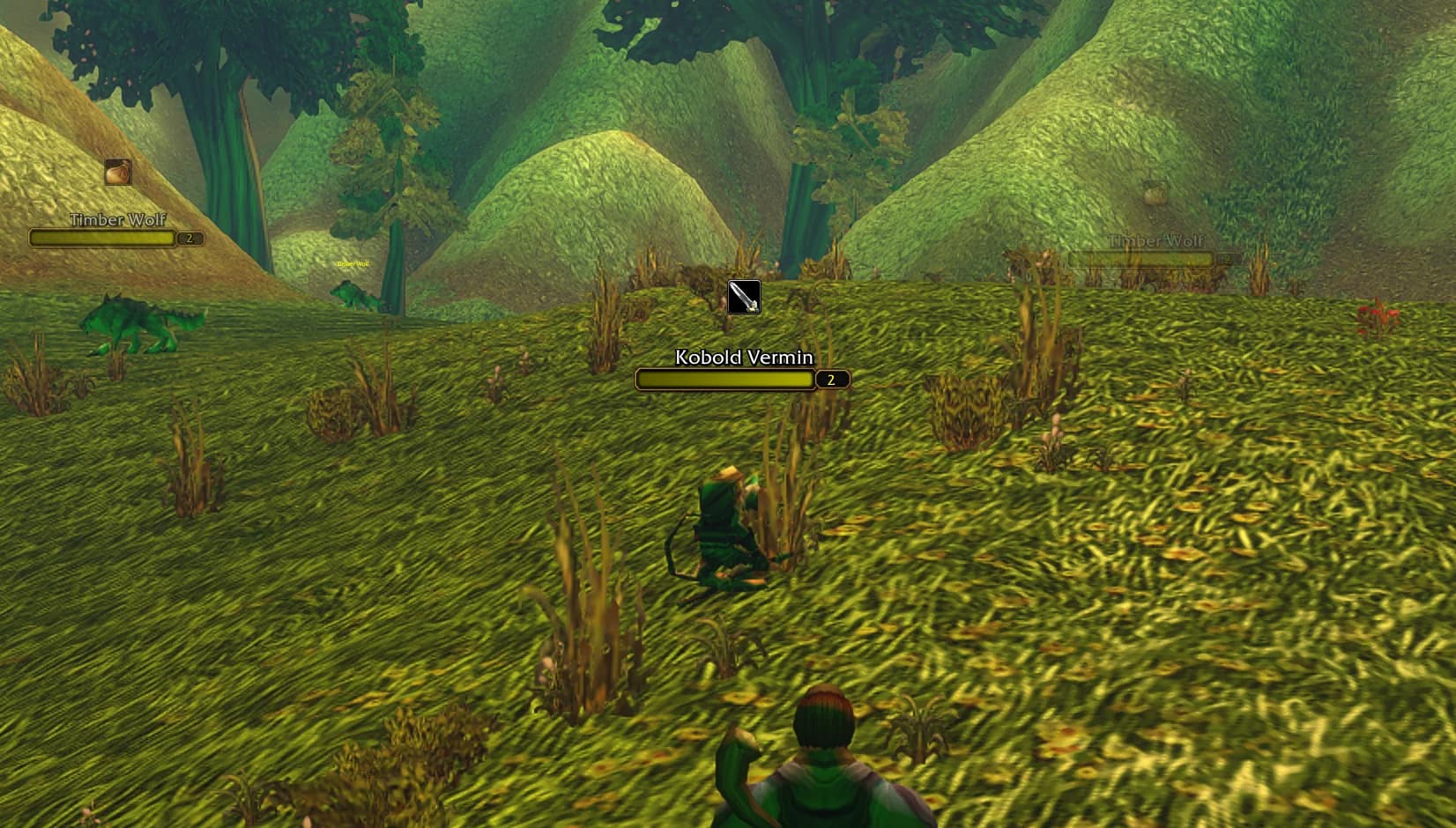 Sword and bag icons above enemy nameplates in Northshire during a ForeverWisp beta test.