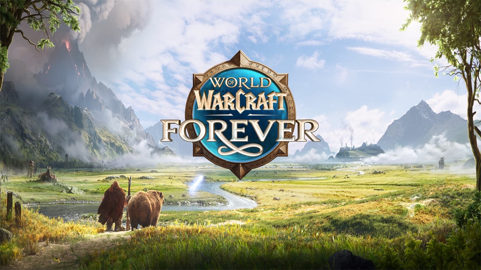 World of Warcraft Forever logo over a green valley in Blizzard’s official beta-launch artwork.