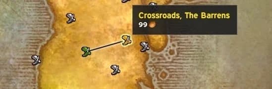 Flight map showing a direct connection from Thunder Bluff to the Crossroads priced at 99 copper.