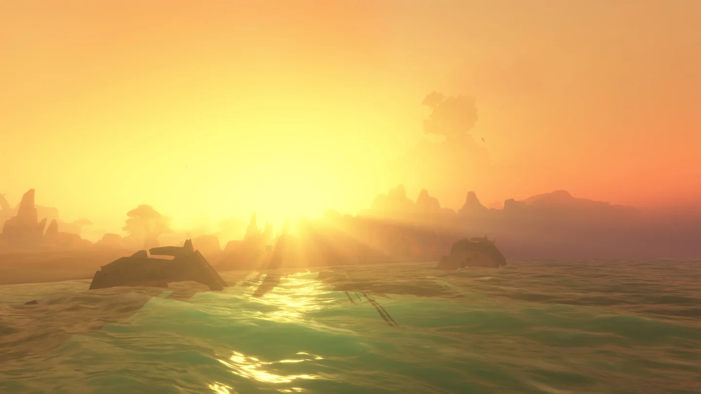 Sunlight over the water in Blizzard’s WoW Forever starter guide artwork.