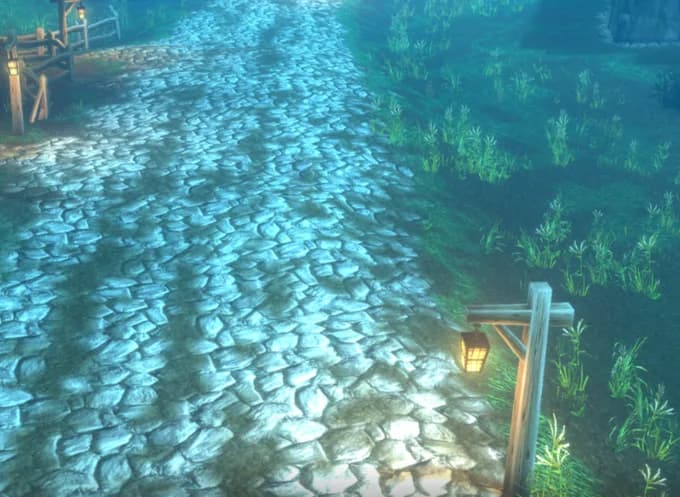 Developer example of Ghost Wolf becoming difficult to see against a lit outdoor path.
