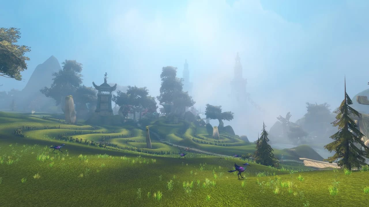 Skybound green island and stone spires — official Forever preview screenshot