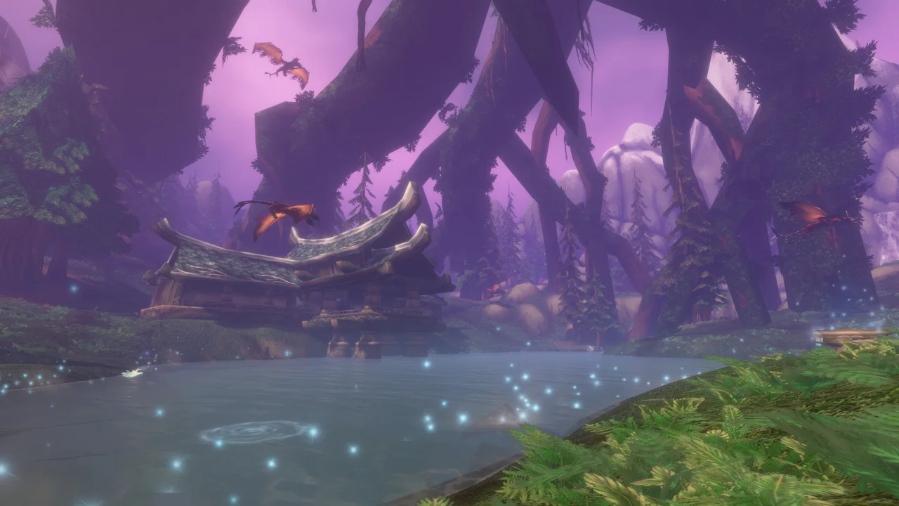 Purple woodland, luminous water and old elven architecture — official forever preview screenshot