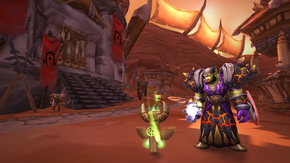 Orgrimmar’s red stone walls and Horde buildings — official Classic reference image