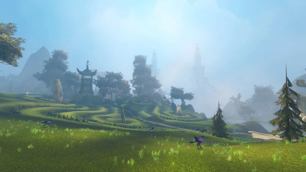 Skybound green island and stone spires — official Forever preview screenshot